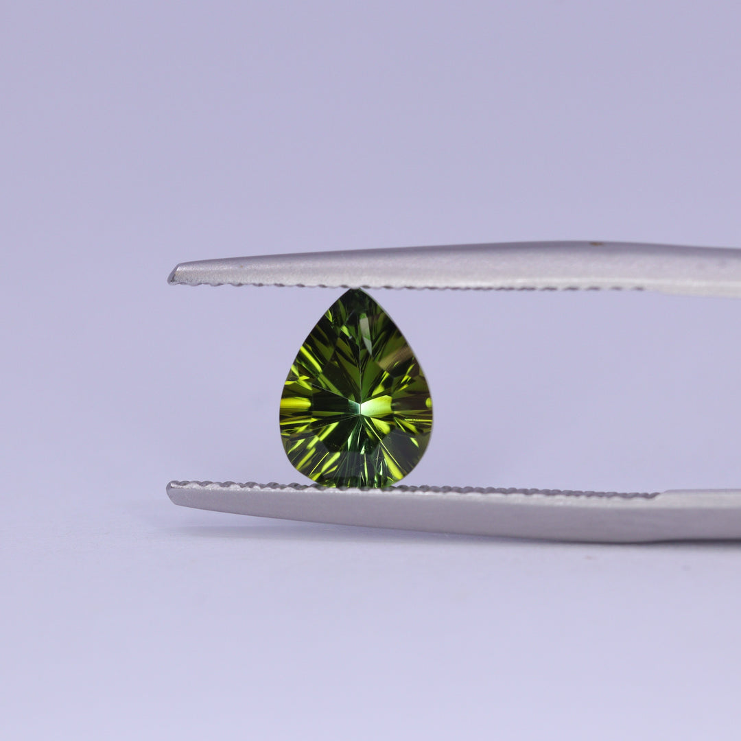 1.06ct Pear Cut Green Optix Concave Tourmaline Loose Gemstones