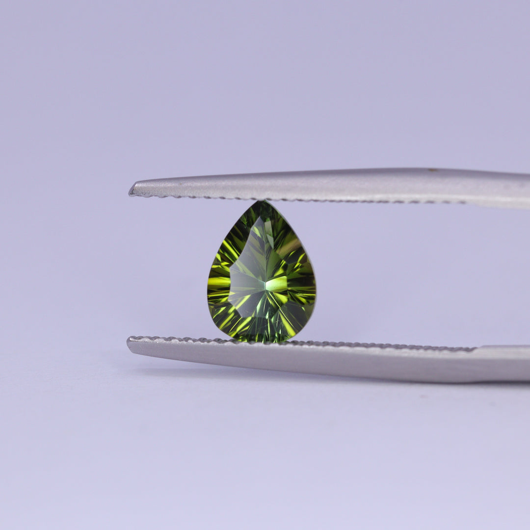 1.06ct Pear Cut Green Optix Concave Tourmaline Loose Gemstones