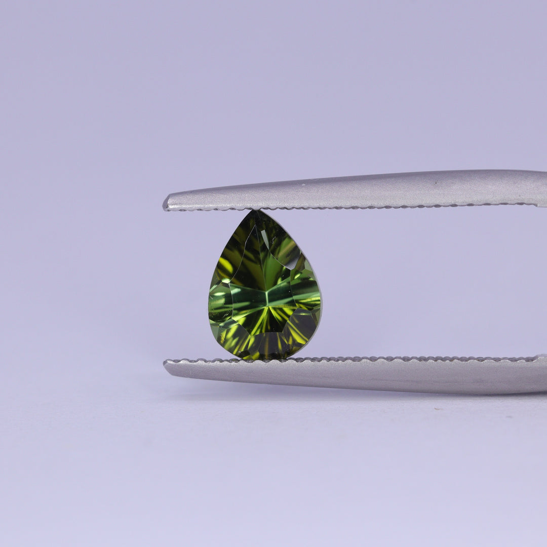 1.06ct Pear Cut Green Optix Concave Tourmaline Loose Gemstones