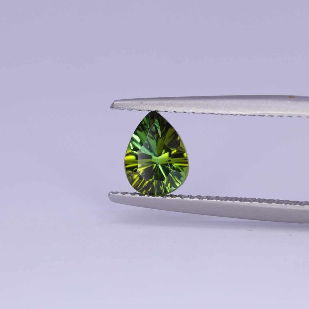 1.06ct Pear Cut Green Optix Concave Tourmaline Loose Gemstones