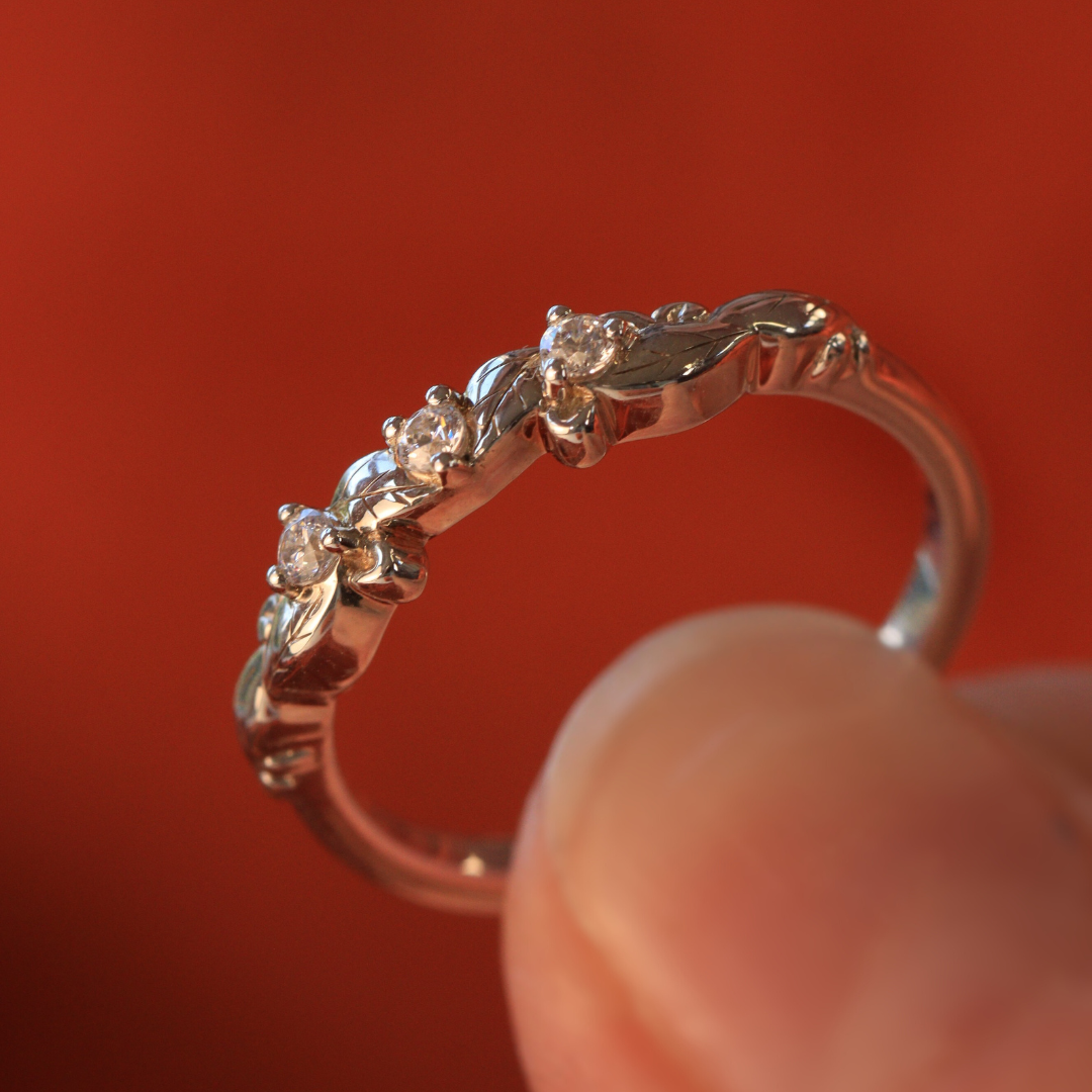 Willow - Leaf/Vine Detail Diamond Set Wedding Ring - Made-To-Order Wedding Rings - Made-to-Order
