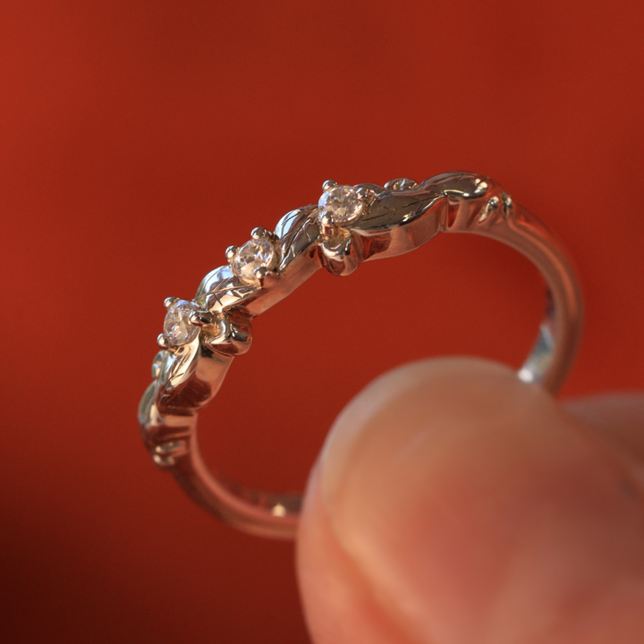 Willow - Leaf/Vine Detail Diamond Set Wedding Ring - Made-To-Order Wedding Rings - Made-to-Order