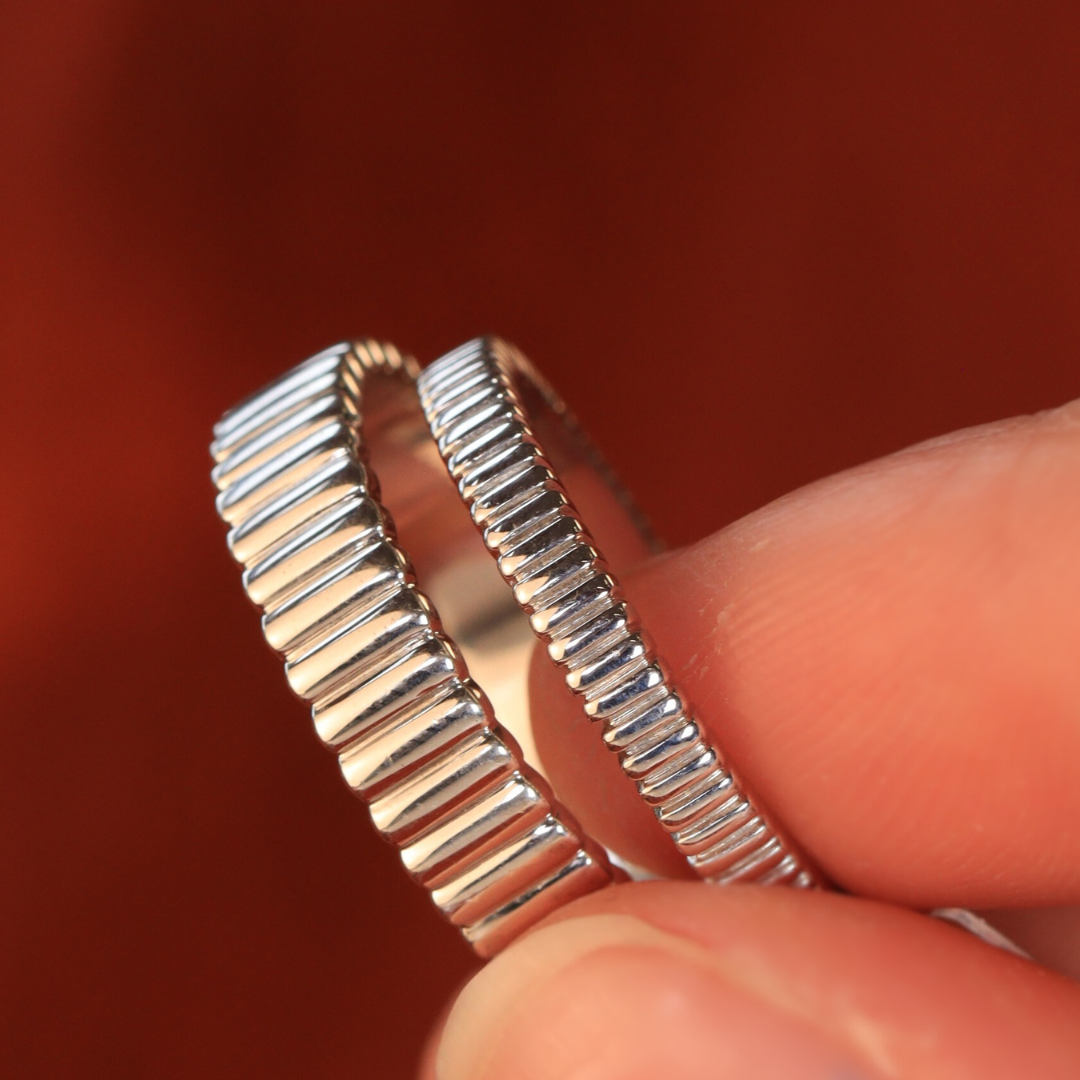 Gabrielle - Patterned Wedding Ring Set - Made-to-Order Wedding Rings - Made-to-Order