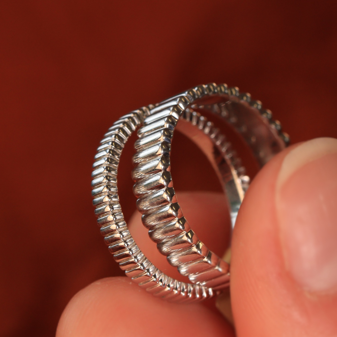 Gabrielle - Patterned Wedding Ring Set - Made-to-Order Wedding Rings - Made-to-Order