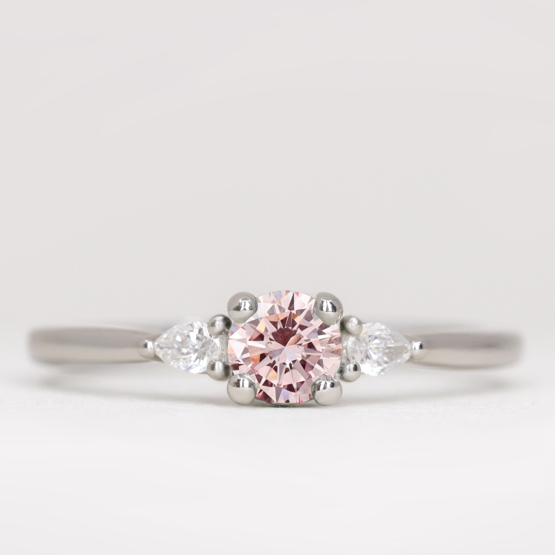 Elspeth - Round Brilliant Cut Coloured Lab Grown Diamond Trilogy Engagement Ring Engagement Rings - Price On Application