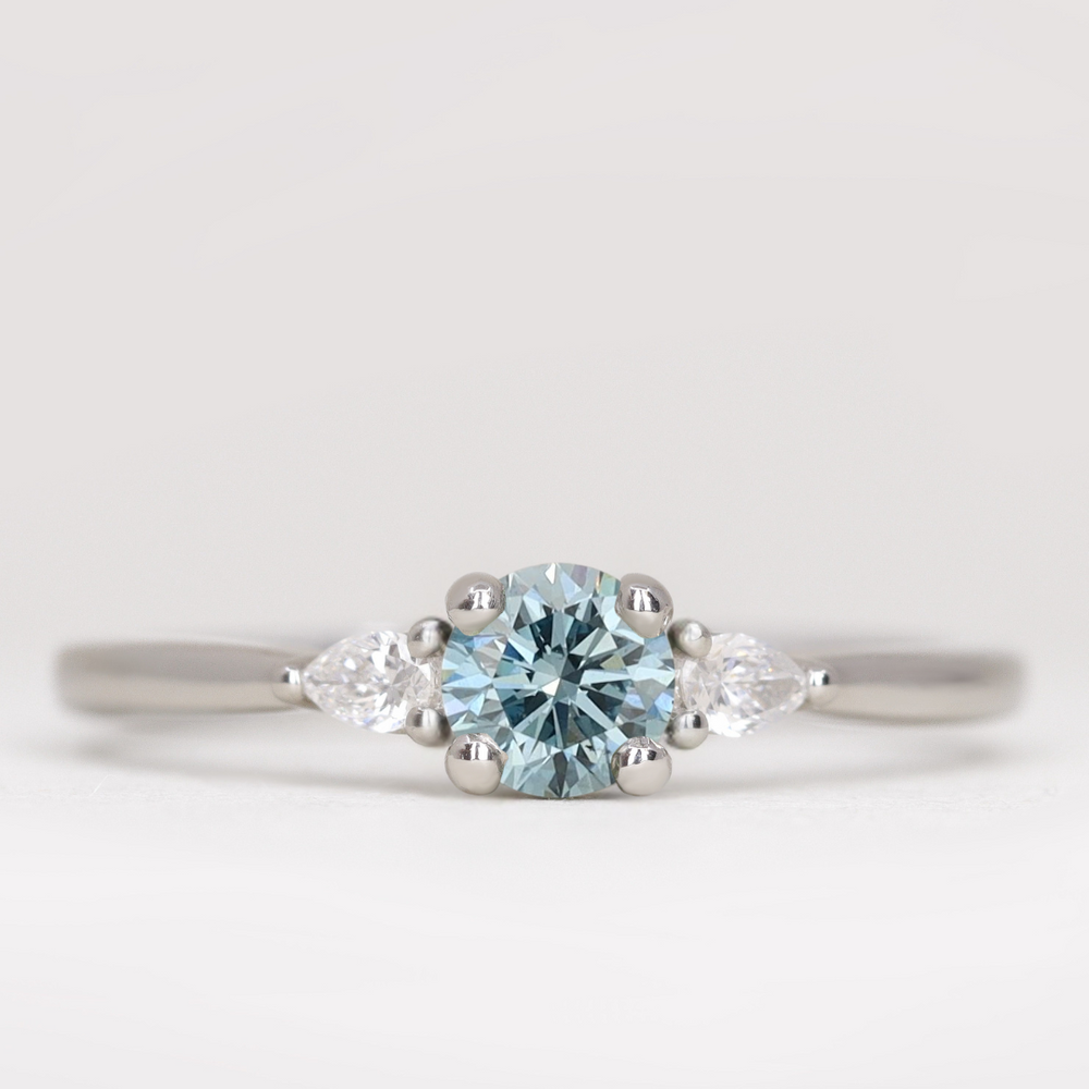 Elspeth - Round Brilliant Cut Coloured Lab Grown Diamond Trilogy Engagement Ring Engagement Rings - Price On Application