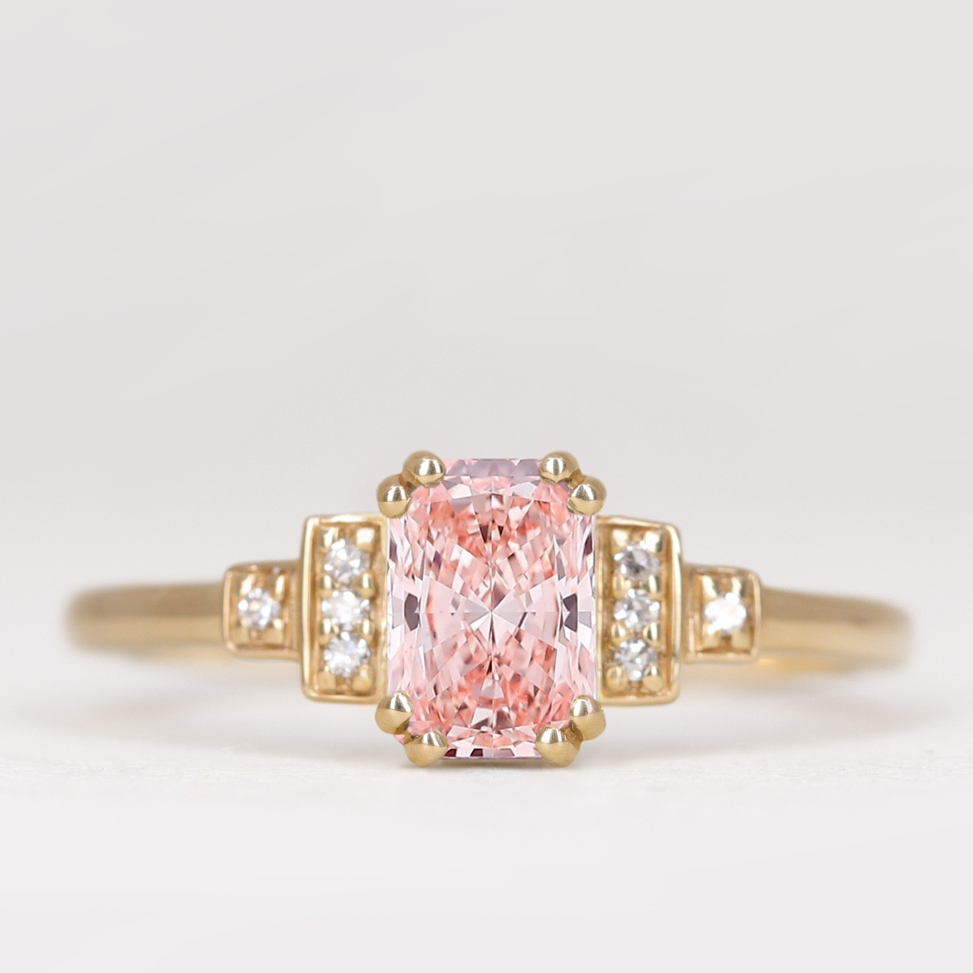 Grace - Emerald or Radiant Cut Coloured Lab Grown Diamond Cluster Art Deco Engagement Ring Engagement Rings - Price On Application