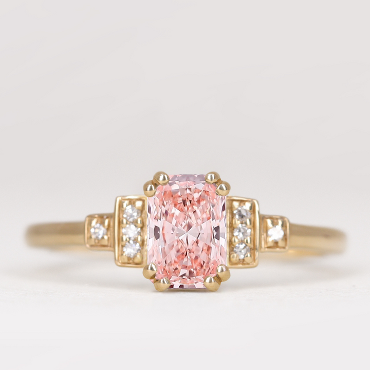 Grace - Emerald or Radiant Cut Coloured Lab Grown Diamond Cluster Art Deco Engagement Ring Engagement Rings - Price On Application