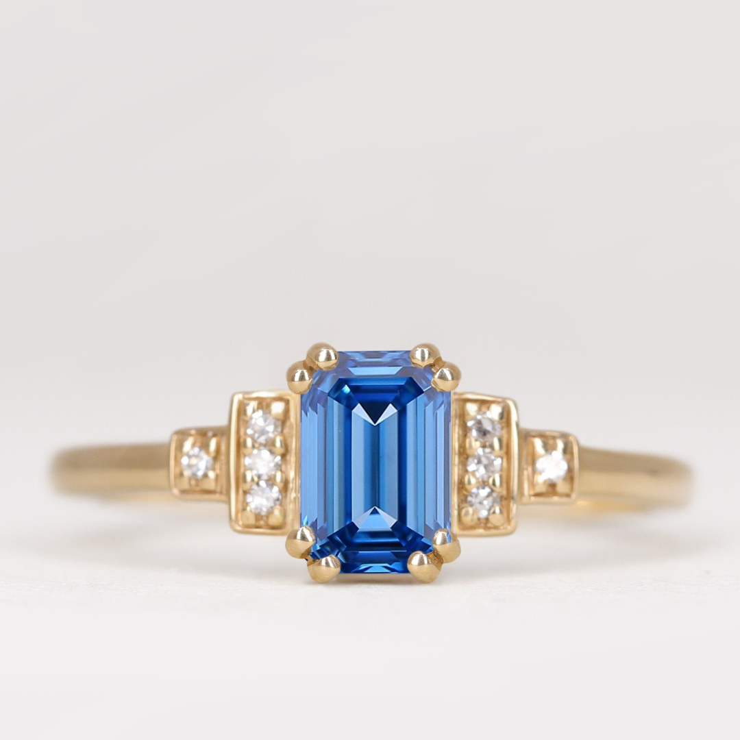 Grace - Emerald or Radiant Cut Coloured Lab Grown Diamond Cluster Art Deco Engagement Ring Engagement Rings - Price On Application