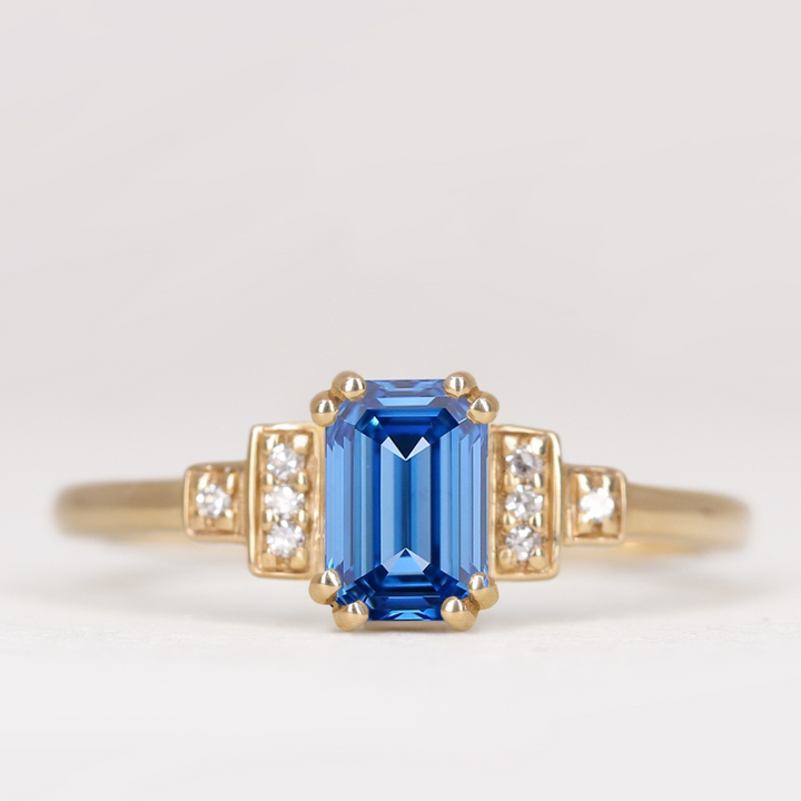 Grace - Emerald or Radiant Cut Coloured Lab Grown Diamond Cluster Art Deco Engagement Ring Engagement Rings - Price On Application