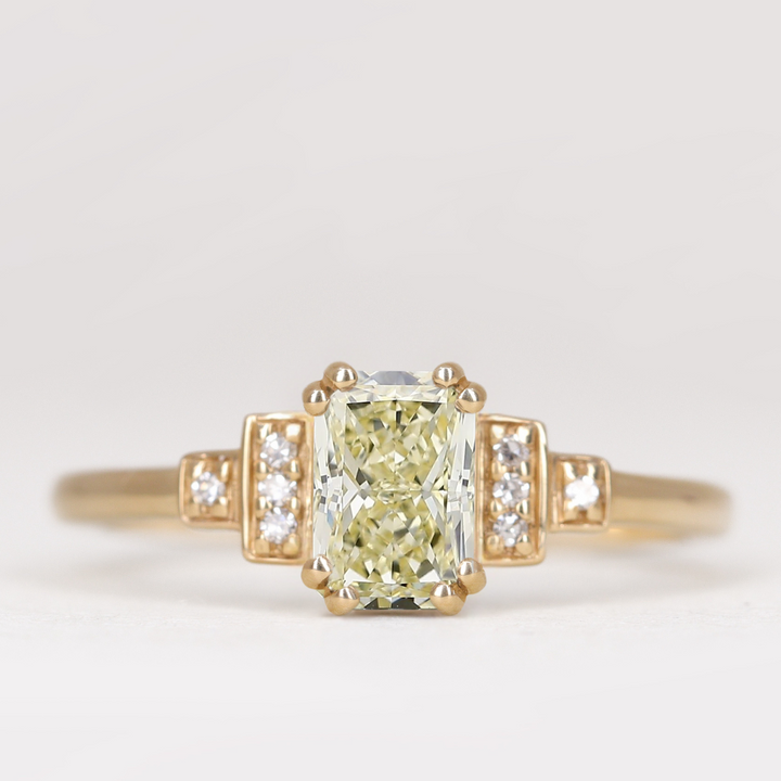 Grace - Emerald or Radiant Cut Coloured Lab Grown Diamond Cluster Art Deco Engagement Ring Engagement Rings - Price On Application