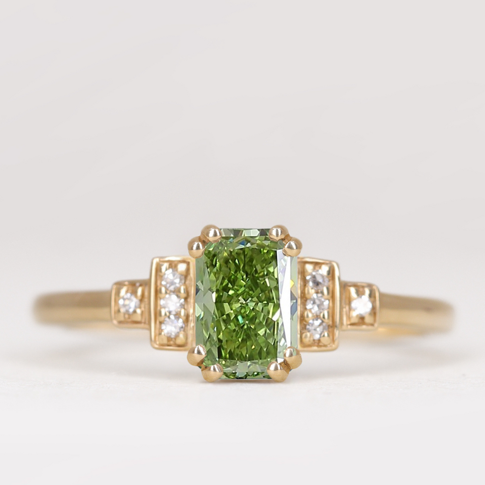 Grace - Emerald or Radiant Cut Coloured Lab Grown Diamond Cluster Art Deco Engagement Ring Engagement Rings - Price On Application