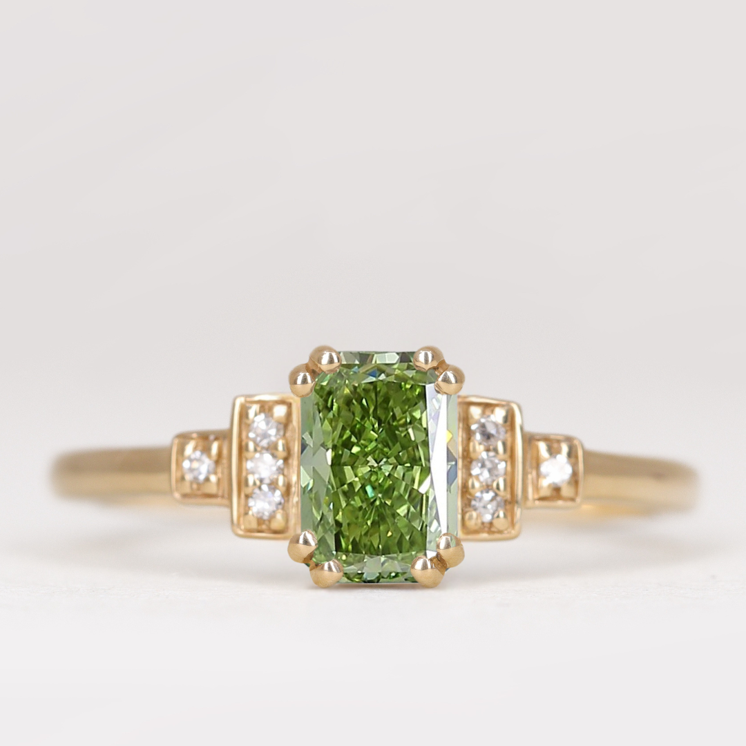 Grace - Emerald or Radiant Cut Coloured Lab Grown Diamond Cluster Art Deco Engagement Ring Engagement Rings - Price On Application