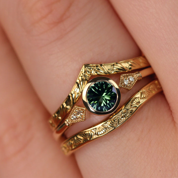 Lola - Round Optix Cut Green Tourmaline Art Deco Engagement Ring Engagement Rings - Made-to-Order