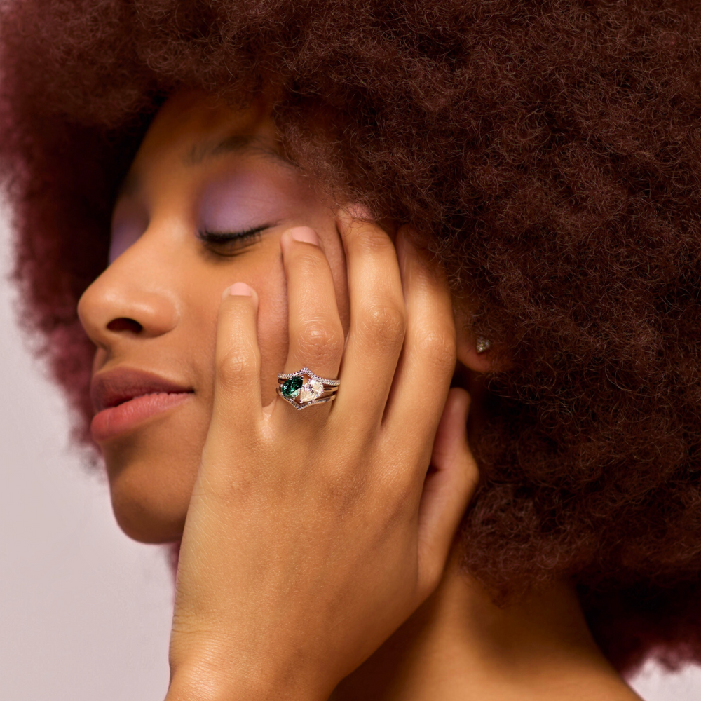 Juno - Teardrop/Pear Cut Teal Sapphire and Lab Grown Diamond Toi et Moi Engagement Ring Engagement Rings - Price On Application