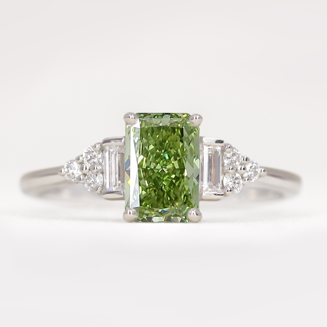 Arden - Emerald or Radiant Cut Coloured Lab Grown Diamond Art Deco Engagement Ring Engagement Rings - Price On Application
