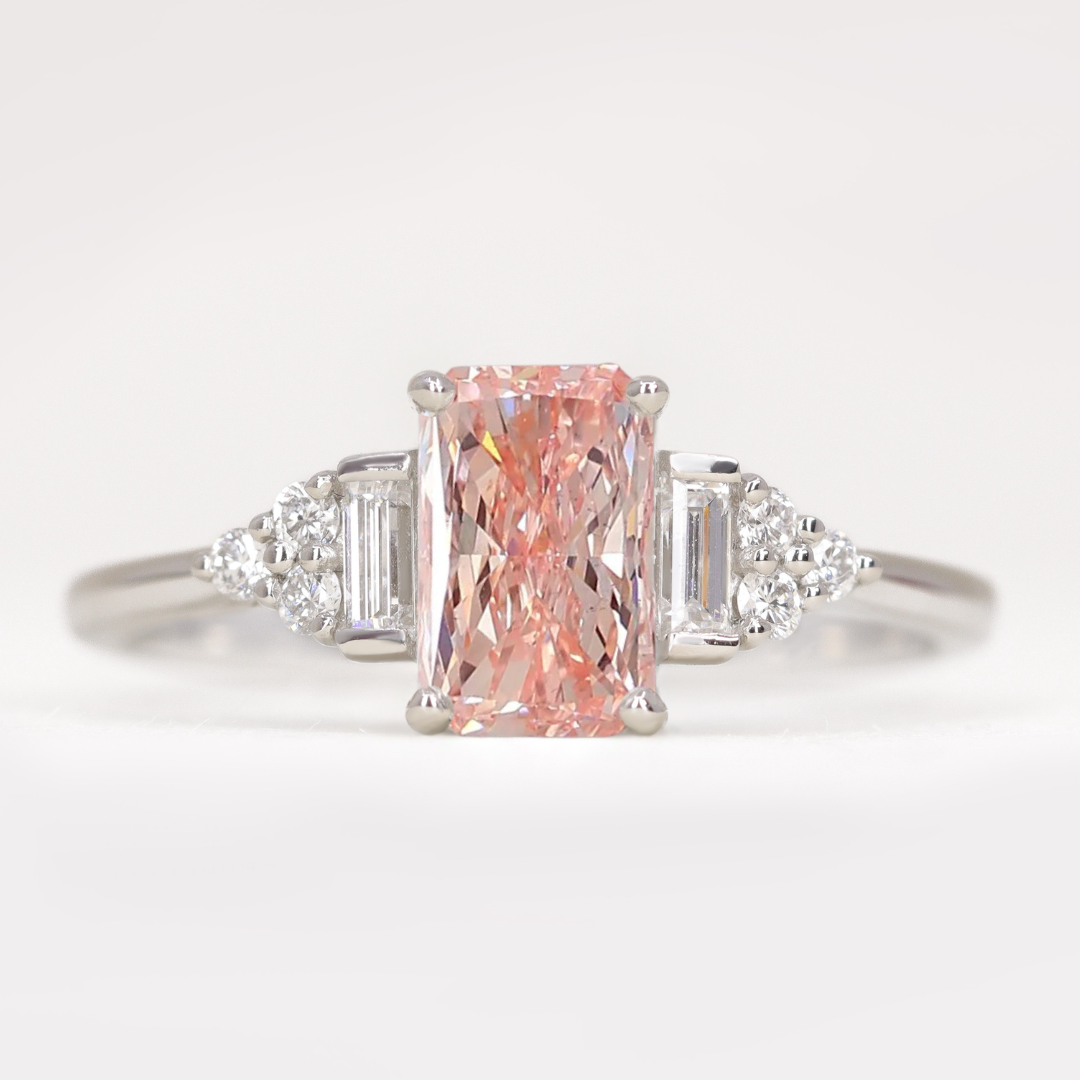 Arden - Emerald or Radiant Cut Coloured Lab Grown Diamond Art Deco Engagement Ring Engagement Rings - Price On Application
