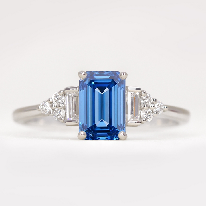 Arden - Emerald or Radiant Cut Coloured Lab Grown Diamond Art Deco Engagement Ring Engagement Rings - Price On Application