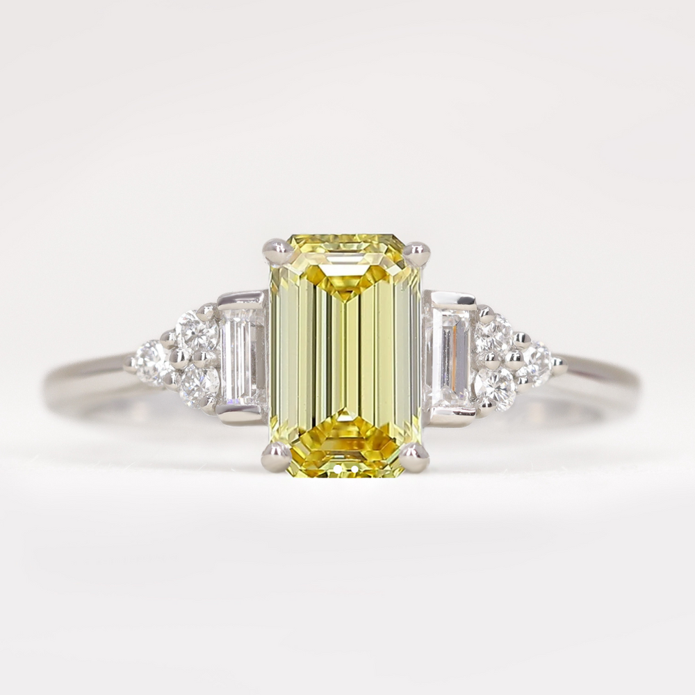 Arden - Emerald or Radiant Cut Coloured Lab Grown Diamond Art Deco Engagement Ring Engagement Rings - Price On Application