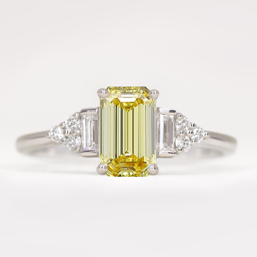 Arden - Emerald or Radiant Cut Coloured Lab Grown Diamond Art Deco Engagement Ring Engagement Rings - Price On Application