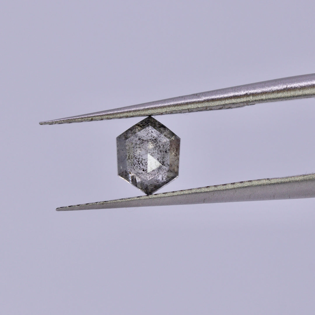 Salt and Pepper Diamond | 0.72ct Elongated Hexagon Rose Cut, Loose Gemstone Loose Gemstones