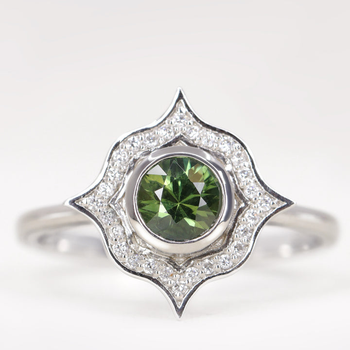 Antonia - Green Sapphire Halo Ring - Ready-to-Wear Engagement Rings - Ready-to-Ship