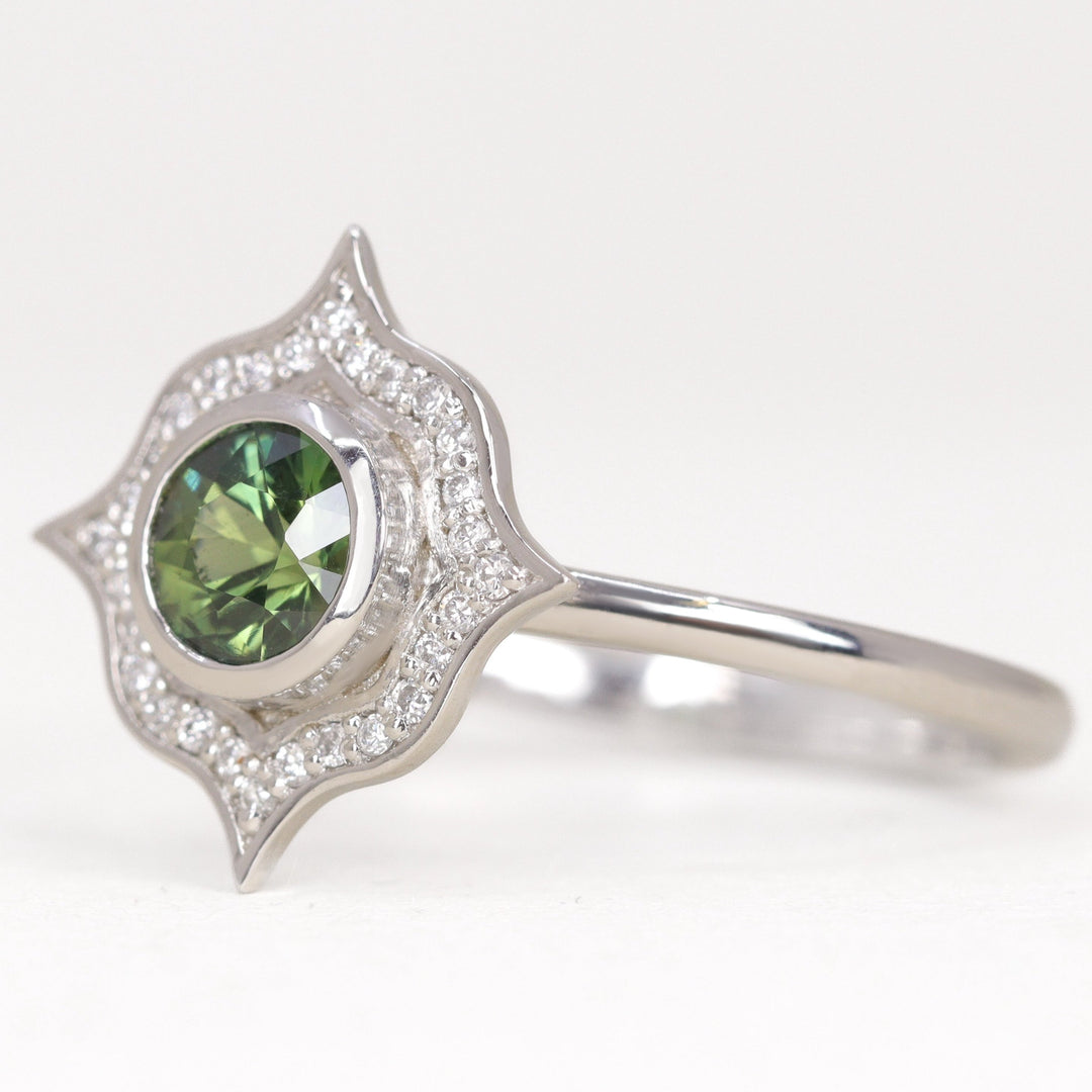 Antonia - Green Sapphire Halo Ring - Ready-to-Wear Engagement Rings - Ready-to-Ship
