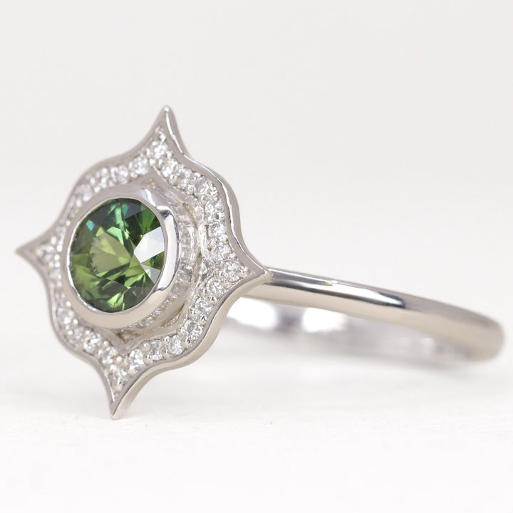 Antonia - Green Sapphire Halo Ring - Ready-to-Wear Engagement Rings - Ready-to-Ship