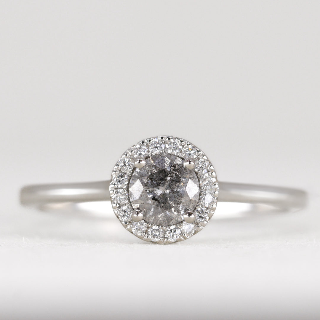 April - Salt & Pepper Diamond Halo Ring - Ready-to-Wear Engagement Rings - Ready-to-Ship