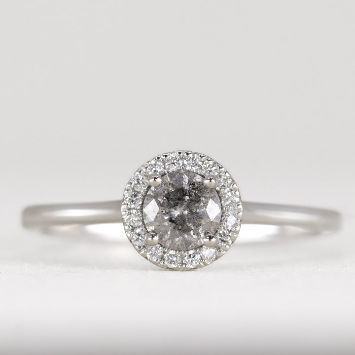 April - Salt & Pepper Diamond Halo Ring - Ready-to-Wear Engagement Rings - Ready-to-Ship