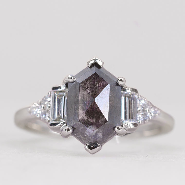 Arden - Elongated Hexagon Salt and Pepper Diamond Art Deco Engagement Ring Engagement Rings - Price On Application