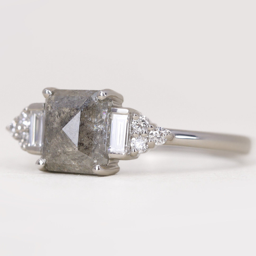 Arden - Emerald Cut Salt & Pepper Diamond Art Deco Engagement Ring Engagement Rings - Price On Application