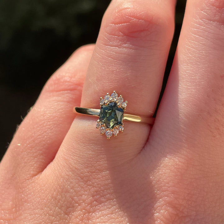 Ariana - Green Sapphire Halo Ring - Ready-to-Wear Engagement Rings - Ready-to-Ship