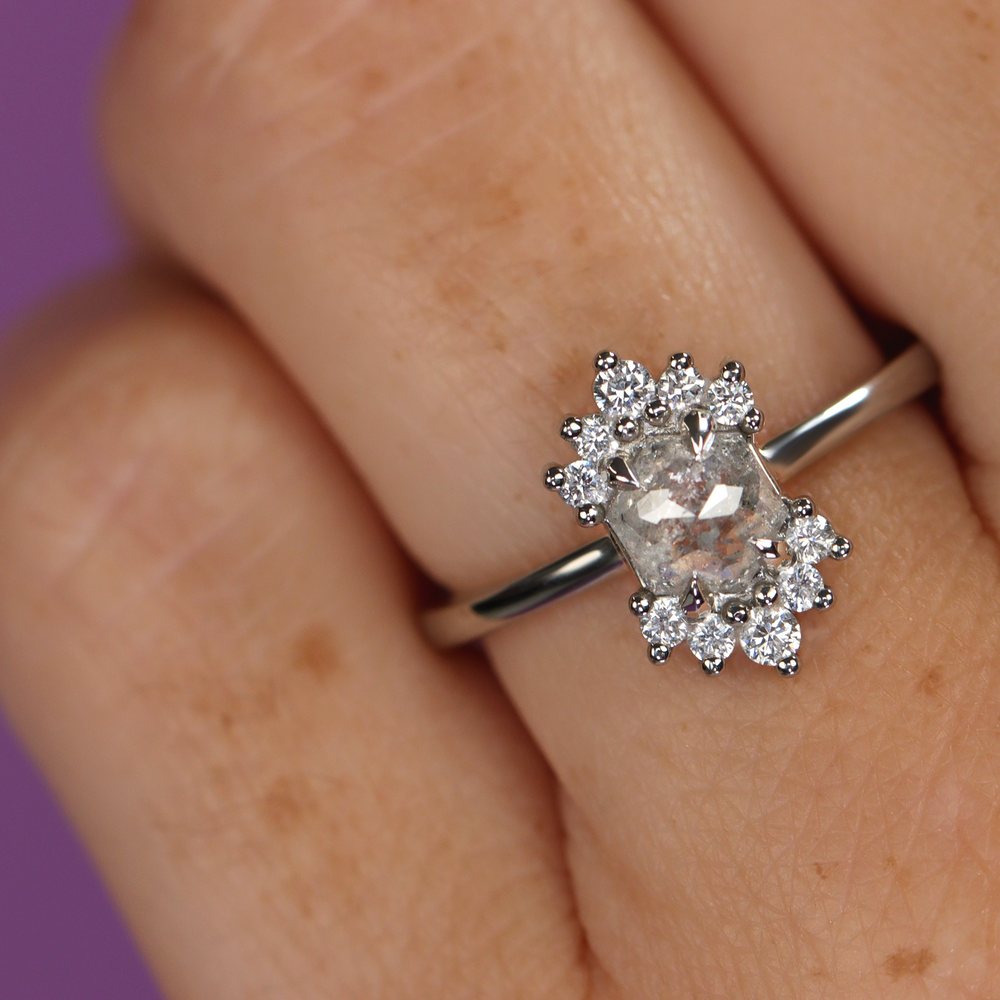 Ariana - Salt & Pepper Diamond Halo Ring - Ready-to-Wear Engagement Rings - Ready-to-Ship