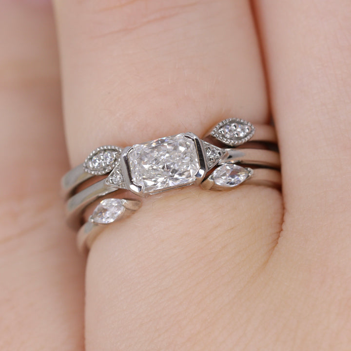 Athena - Marquise Cut Diamond Set Open Cuff Wedding Ring - Made-to-Order Wedding Rings - Made-to-Order