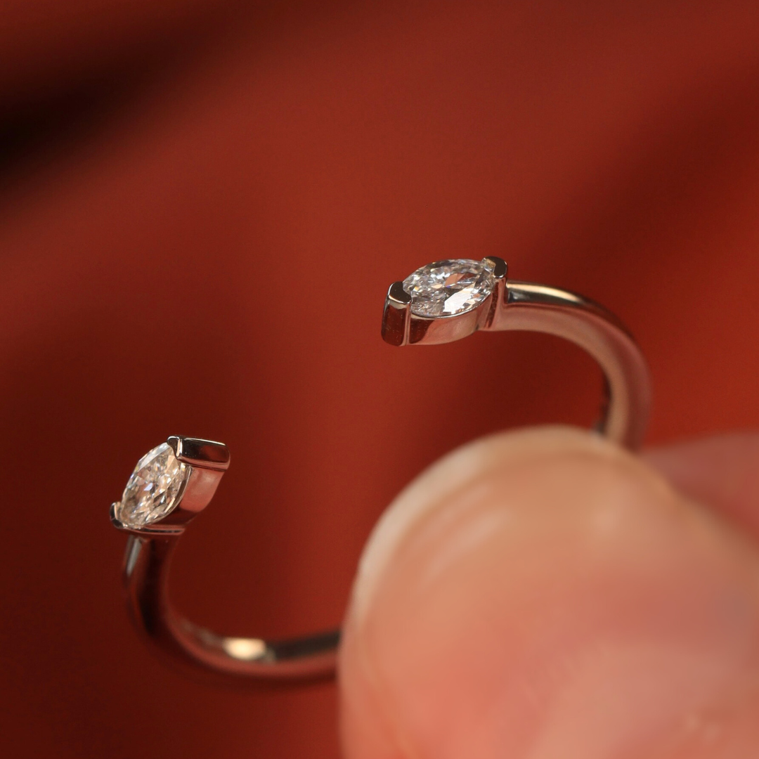 Athena - Marquise Cut Diamond Set Open Cuff Wedding Ring - Made-to-Order Wedding Rings - Made-to-Order