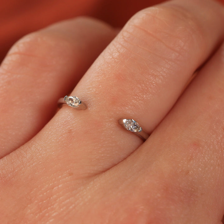 Athena - Marquise Cut Diamond Set Open Cuff Wedding Ring - Made-to-Order Wedding Rings - Made-to-Order