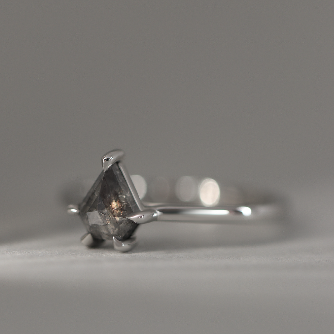 Avery - Shield Cut Salt and Pepper Diamond Solitaire Engagement Ring Engagement Rings - Price On Application