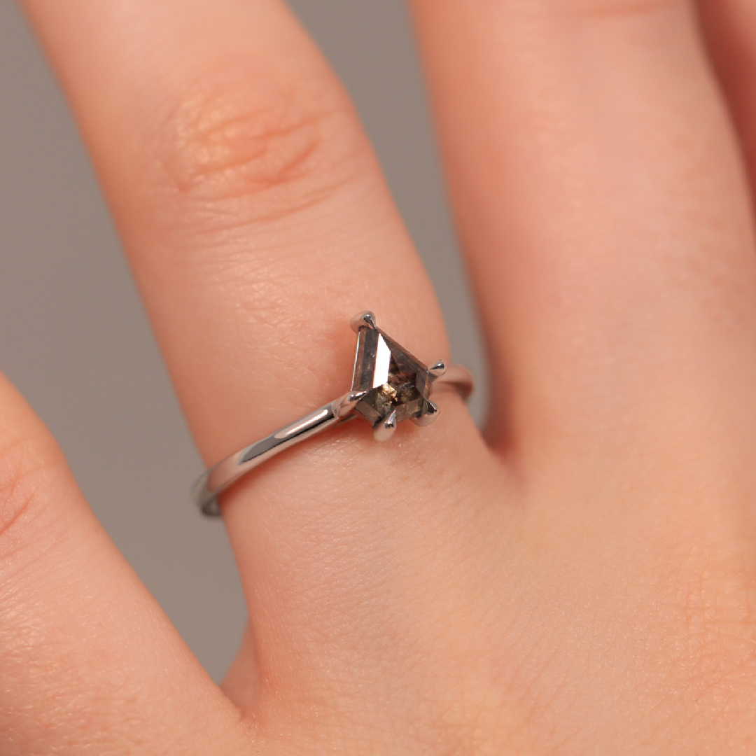 Avery - Shield Cut Salt and Pepper Diamond Solitaire Engagement Ring Engagement Rings - Price On Application