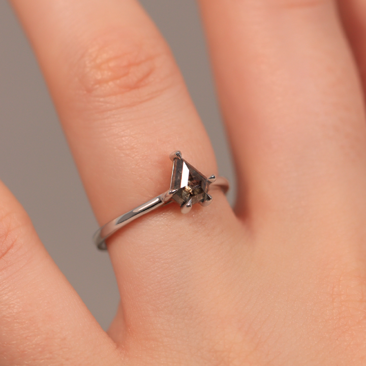 Avery - Shield Cut Salt and Pepper Diamond Solitaire Engagement Ring Engagement Rings - Price On Application