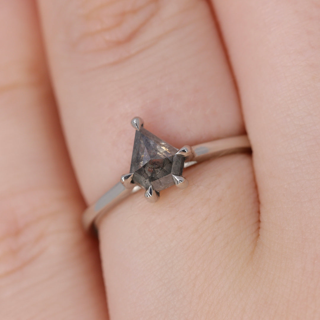Avery - Shield Cut Salt and Pepper Diamond Solitaire Engagement Ring Engagement Rings - Price On Application