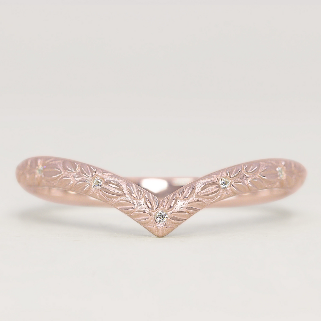 Bethan - Wishbone Vintage Style Patterned Diamond Set Half Eternity Wedding Band - Made-to-Order Wedding Rings - Made-to-Order