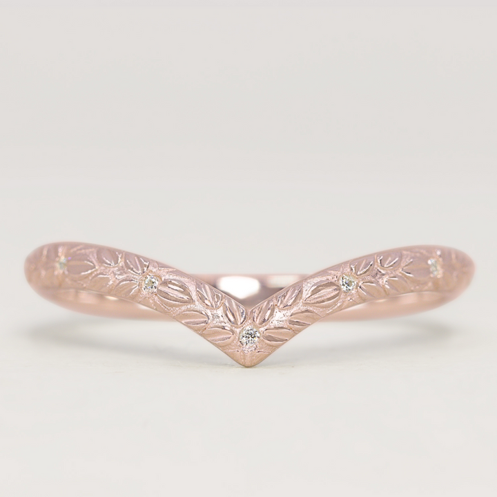 Bethan - Wishbone Vintage Style Patterned Diamond Set Half Eternity Wedding Band - Made-to-Order Wedding Rings - Made-to-Order