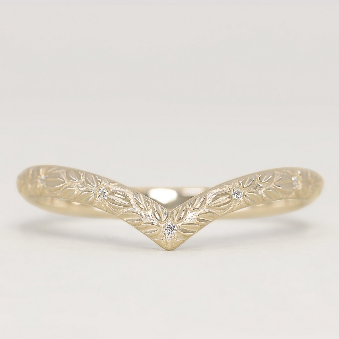 Bethan - Wishbone Vintage Style Patterned Diamond Set Half Eternity Wedding Band - Made-to-Order Wedding Rings - Made-to-Order