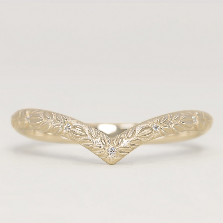 Bethan - Wishbone Vintage Style Patterned Diamond Set Half Eternity Wedding Band - Made-to-Order Wedding Rings - Made-to-Order