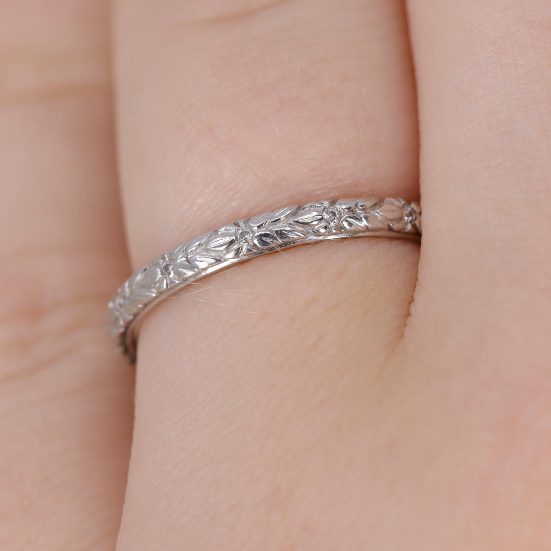 Bethan - Straight Vintage Style Patterned Diamond Set Half or Full Eternity Wedding Band - Made-to-Order Wedding Rings - Made-to-Order