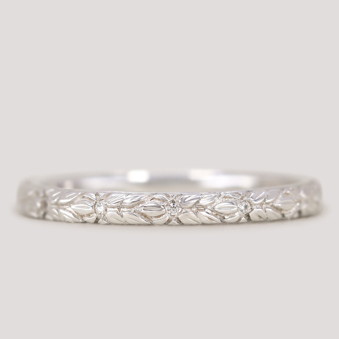 Bethan - Straight Vintage Style Patterned Diamond Set Half or Full Eternity Wedding Band - Made-to-Order Wedding Rings - Made-to-Order