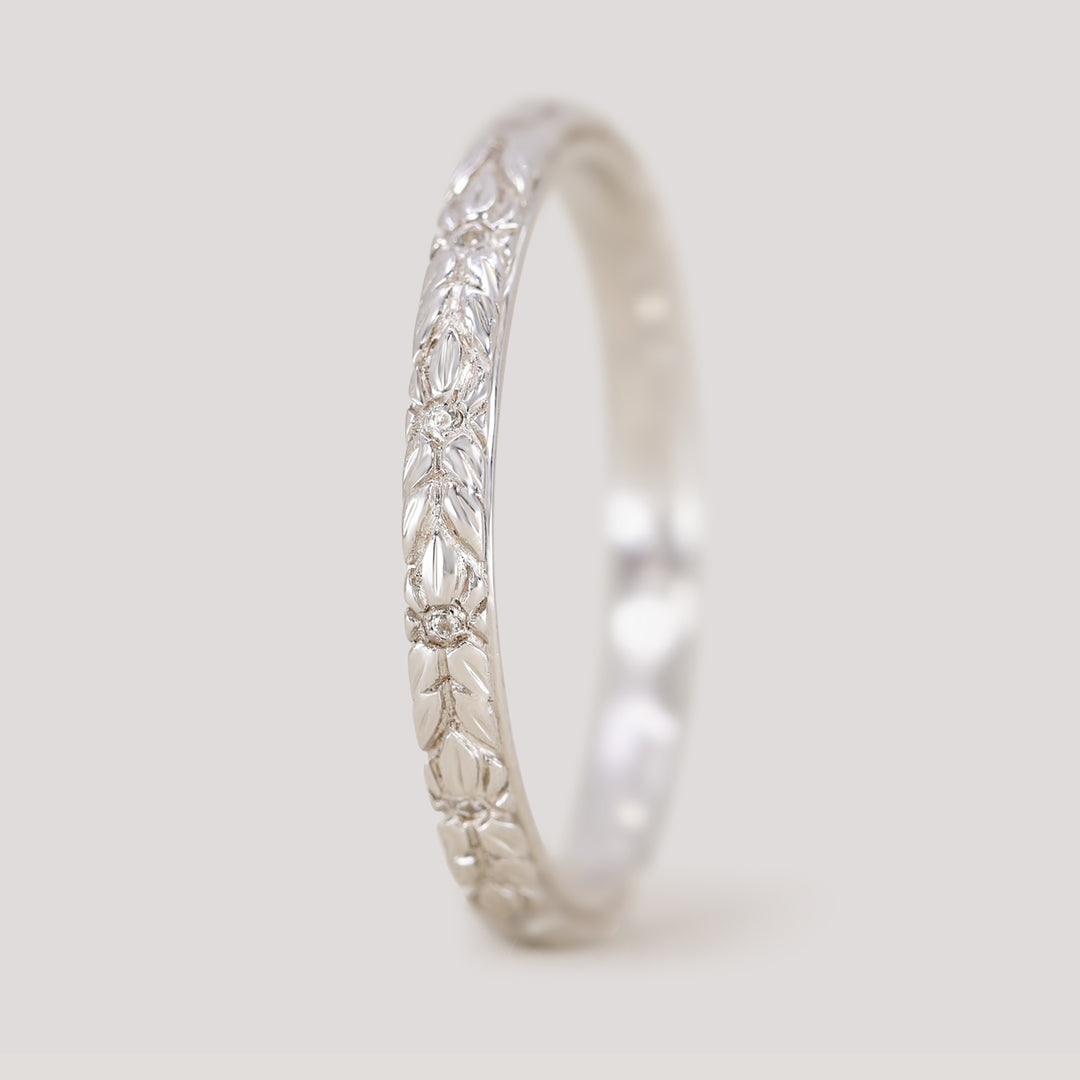 Bethan - Straight Vintage Style Patterned Diamond Set Half or Full Eternity Wedding Band - Made-to-Order Wedding Rings - Made-to-Order