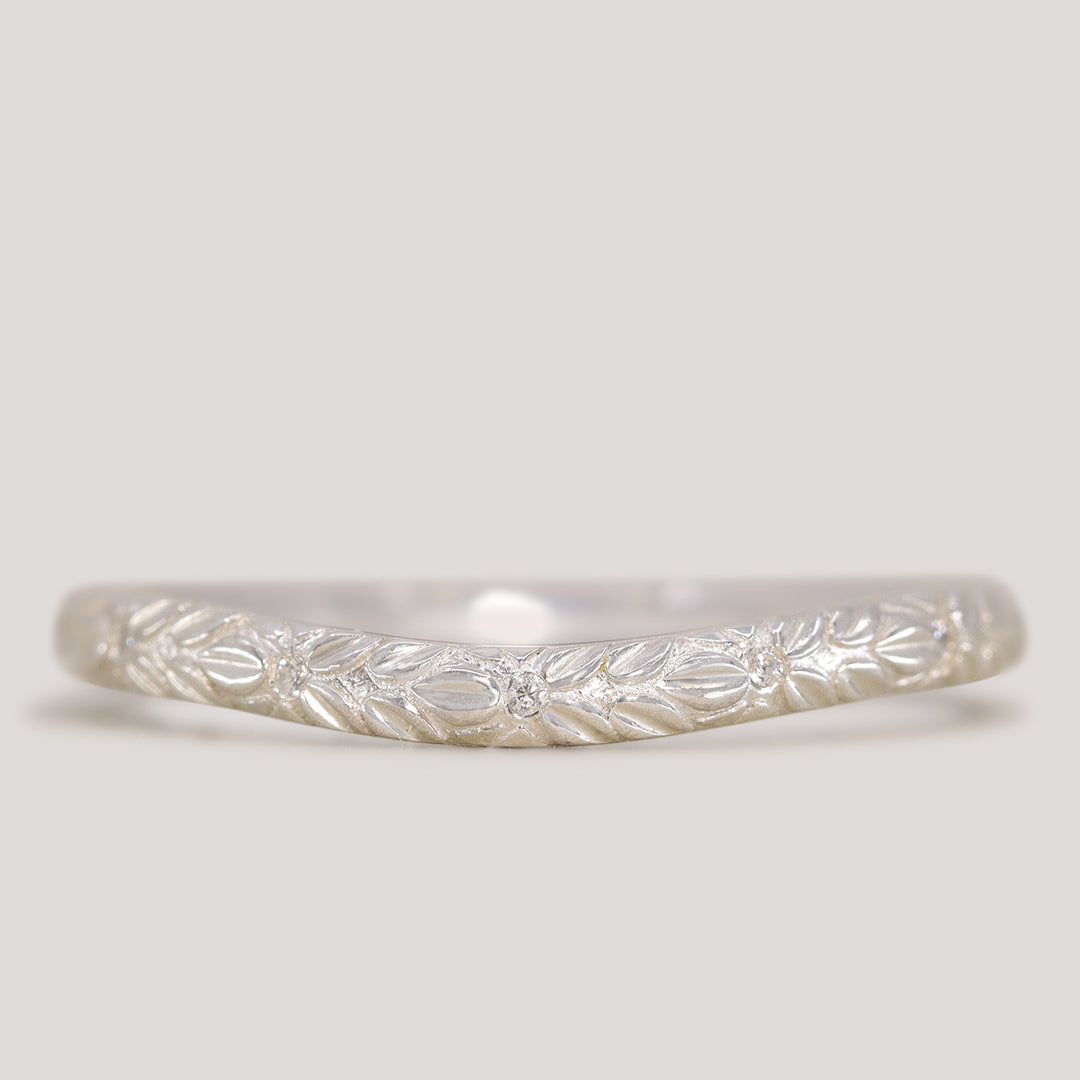 Bethan - Waved Vintage Style Patterned Diamond Set Half Eternity Wedding Band - Made-to-Order Wedding Rings - Made-to-Order