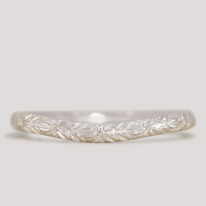 Bethan - Waved Vintage Style Patterned Diamond Set Half Eternity Wedding Band - Made-to-Order Wedding Rings - Made-to-Order